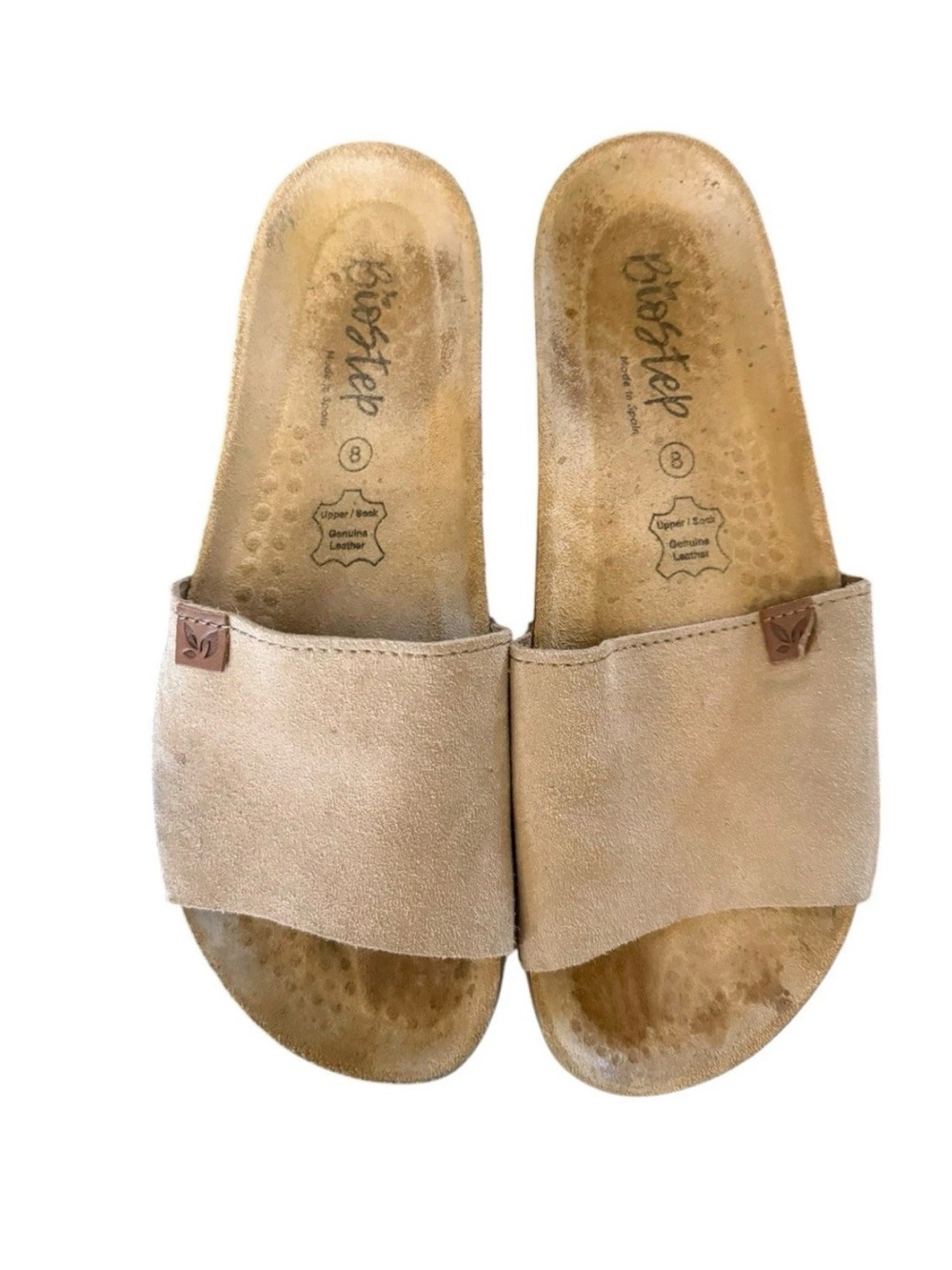 Biostep Leather Light Taupe Cork Footbed Slide Suede Sandals 8